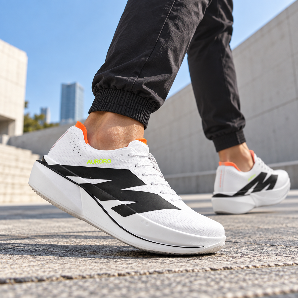AURORO Core — White / Black, on-foot lifestyle