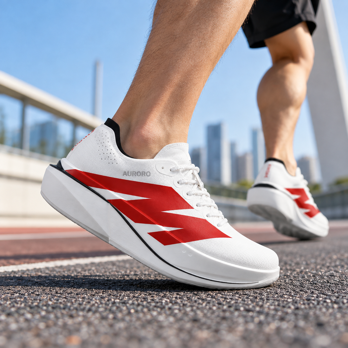 AURORO Pulse — White / Red, product in movement